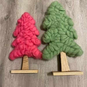 Fuzzy small tree Christmas decorations and colorful Garland